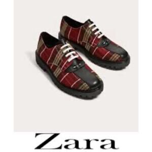 👞 Zara Man Red and Black Plaid Oxfords Dress Shoes Men Size 44